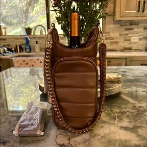Brown Quilted Faux Leather Travel Bag with Chain Strap